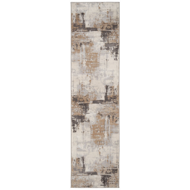 Warm Greige Modern Distressed Abstract Beige Rug