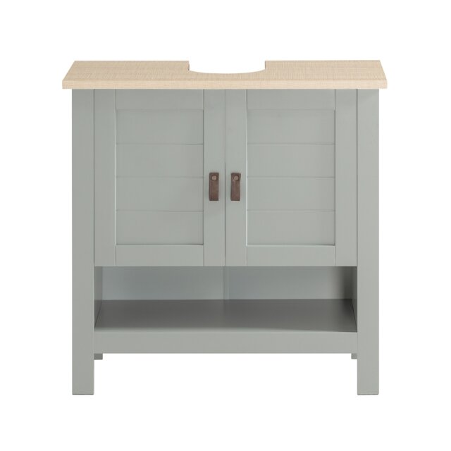 SoBuy Under Sink Cabinet Bathroom Storage with Double Doors, Light Gray & Wood Top, 23.6x11.8x23.6 inches, 12.5 kg - BZR69-HG