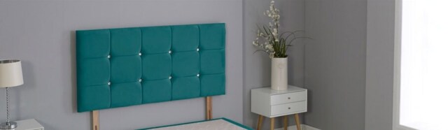 "Green Plush Velvet Cube Headboard Green 4FT6 Double 20""inch Headboard"