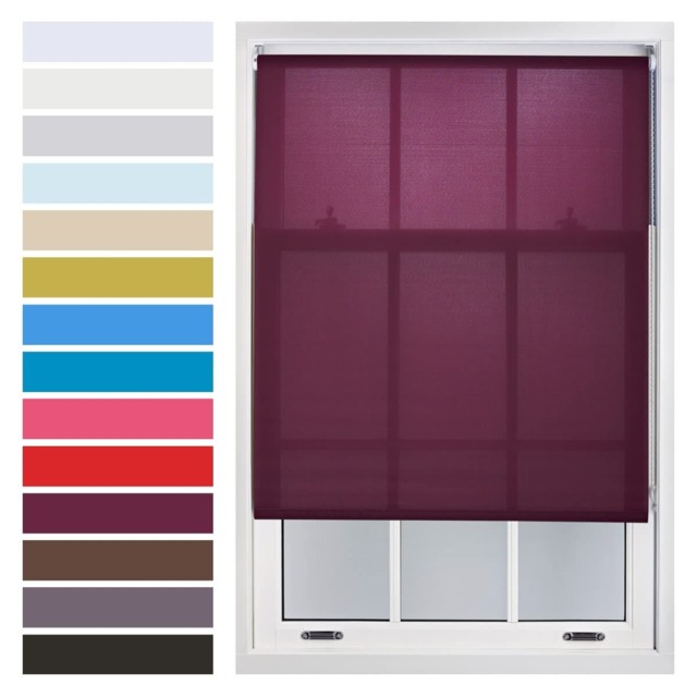 FURNISHED Daylight Roller Blinds Made to Measure Sheer Window Blind with Metal Fittings Purple Aubergine (W) 240cm x (L) 210cm