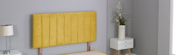 "Mustard Plush Velvet 9 Panel Headboard Yellow 3FT Single 26""inch Headboard"