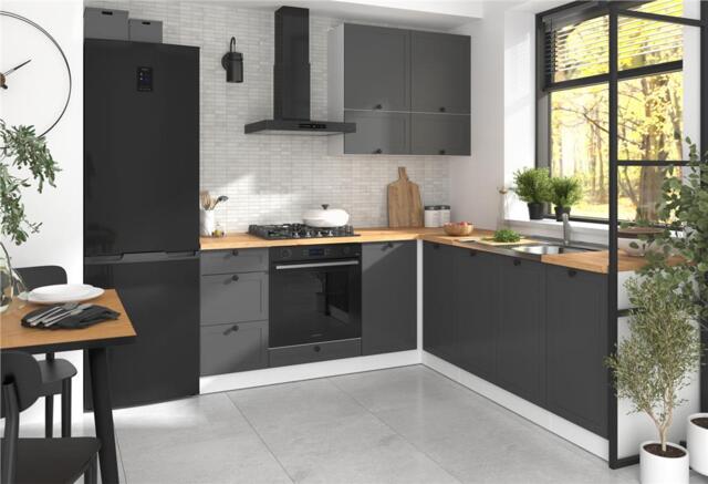 Kitchen Wall Unit 600mm Cabinet Extractor Fan Cooker Housing Shaker Dark Grey Bridging Storage Junona