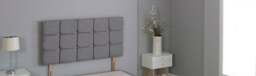 "Grey Linen Cube Headboard Grey 2FT6 Small Single 26""inch Headboard"