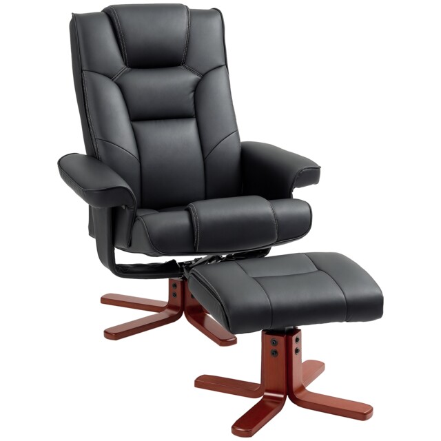 HOMCOM Recliner Chair with Footstool, PU Leather Upholstered Armchair with Adjustable Backrest, Leisure Lounge Chair for Living Room, Bedroom, Black