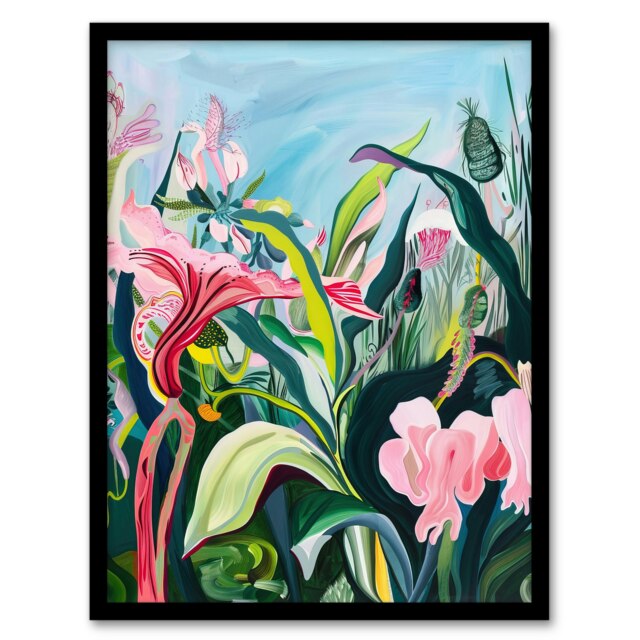 Exotic Wildflower Garden Tropical Home Decor Black Framed Wall Art Print A4