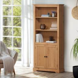 Mercers Furniture Country Antique 2 Door Bookcase Display Cupboard Open Shelving Solid Wood Pine Wooden
