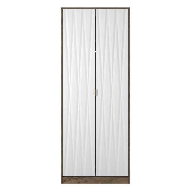 Washington Tall Double Wardrobe in White Matt & Vintage Oak (Ready Assembled) White White Matt & Vintage Oak