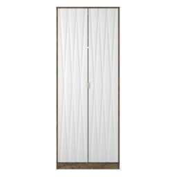 Washington Tall Double Wardrobe in White Matt & Vintage Oak (Ready Assembled) White White Matt & Vintage Oak