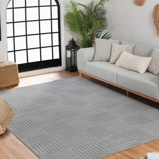LIVABLISS Le Mans-Modern 3D High & Low Pile Textured In- & Outdoor Rug 120 x 170 cm Grey