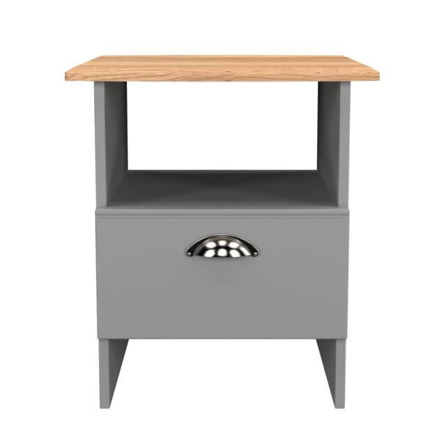 Albert Bottom Drawer Lamp Table in Dusk Grey & Riviera Oak (Ready Assembled) Grey Dusk Grey & Riviera Oak