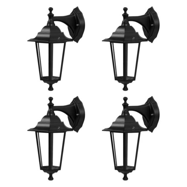 Set of 4 Cumbria - Black Six Sided IP44 Outdoor Downward Wall Lights