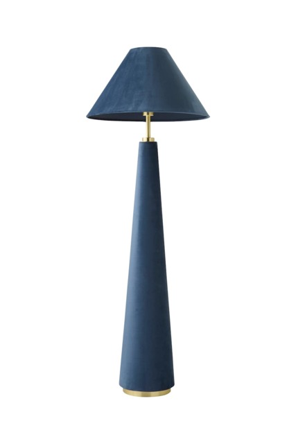 ValueLights Martha Blue Lamp Shade Velvet Midi Floor Lamp and Bulb
