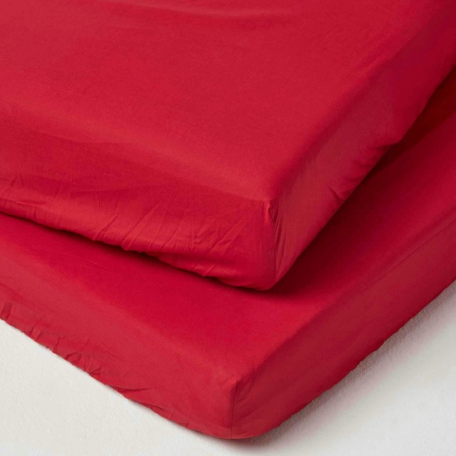 Homescapes Red Cotton Fitted Cot Sheets 200 Thread Count, 2 Pack Red One Size