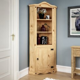 Vida Designs Corona 1 Door Corner Bookcase Display Storage, Solid Pine Wood