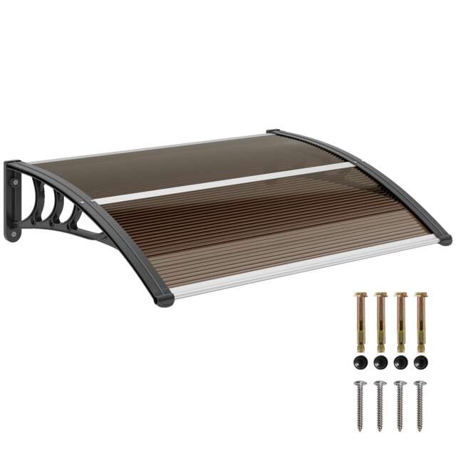 Outsunny Outdoor Window Door Canopy Fixed Awning Porch UV Water Cover Brown Brown Brown 1