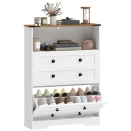 HOMCOM Narrow Shoe Cabinet, Shoe Storage Cabinet with 2 Flip Drawers, White