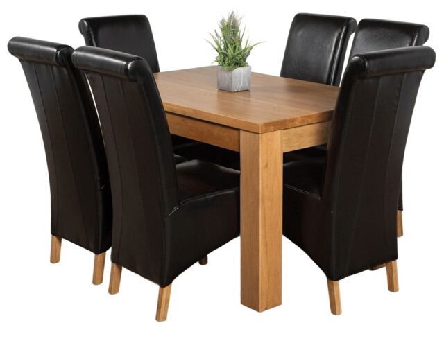 Dakota 127 x 82cm Oak Small Dining Table and 6 Montana Leather Chairs Black Black