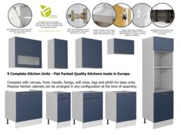 Kitchen Cabinet Set 300cm Navy Blue Base Wall Microwave Oven Housing 9 Unit Nora