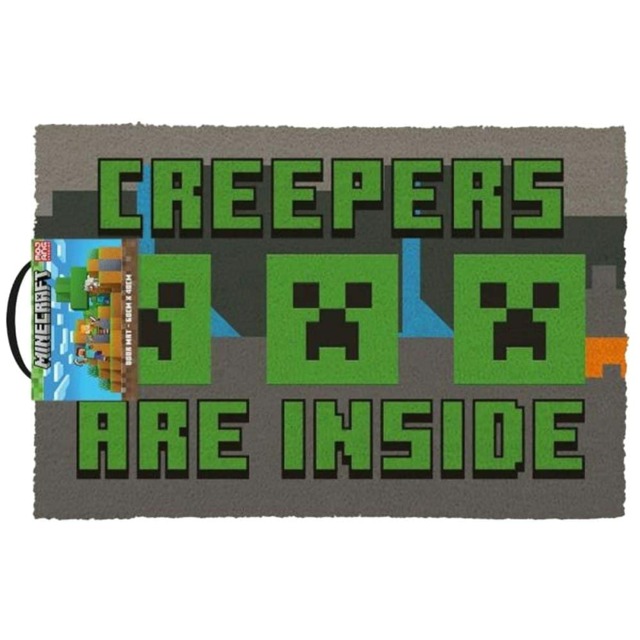 Minecraft Creepers Need Hugs Coir Door Mat - Grey/Black/Green - One Size