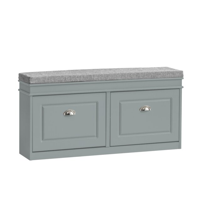 SoBuy Shoe Storage Bench with Seat Cushion, 2 Flip-Door Compartments, Gray, 40.9x9.5x20.0 in, 16.3 kg - FSR64-HG