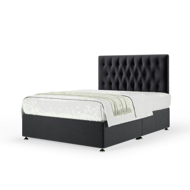 Graphite Plush Velvet No Drawer Divan Base and Lona Headboard King Size
