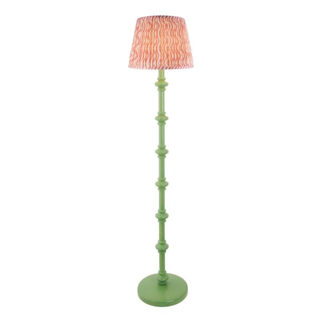 Carnaby Satin Cotswold Green Paint Floor Lamp with Coral Pink Fabric Ripple Shade 35cm B22