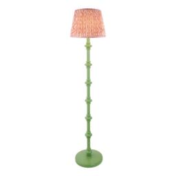 Carnaby Satin Cotswold Green Paint Floor Lamp with Coral Pink Fabric Ripple Shade 35cm B22