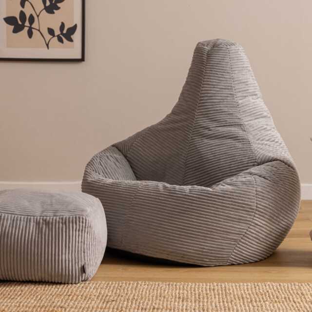 Icon Dalton XL Jumbo Cord Recliner Bean Bag and Footstool, Grey