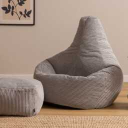 Icon Dalton XL Jumbo Cord Recliner Bean Bag and Footstool, Grey