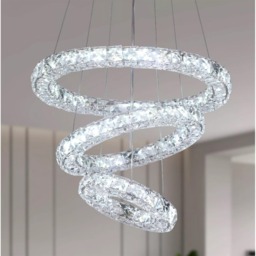 Modern Crystal Chandelier Silver LED Ceiling Lights Pendant 3 Color Lights