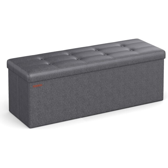 Storage Ottoman Bench Box with Lid and Synthetic Leather Padded Seat, 110 cm, Dark Grey