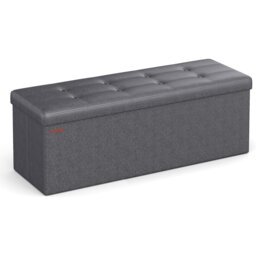 Storage Ottoman Bench Box with Lid and Synthetic Leather Padded Seat, 110 cm, Dark Grey