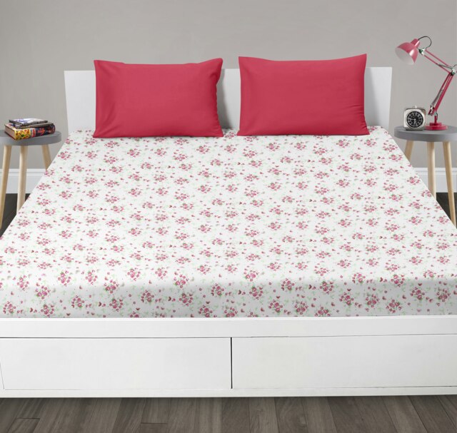 Velosso Boutique Floral Cotton Blen Pink Fitted Sheet Pink Pink Double