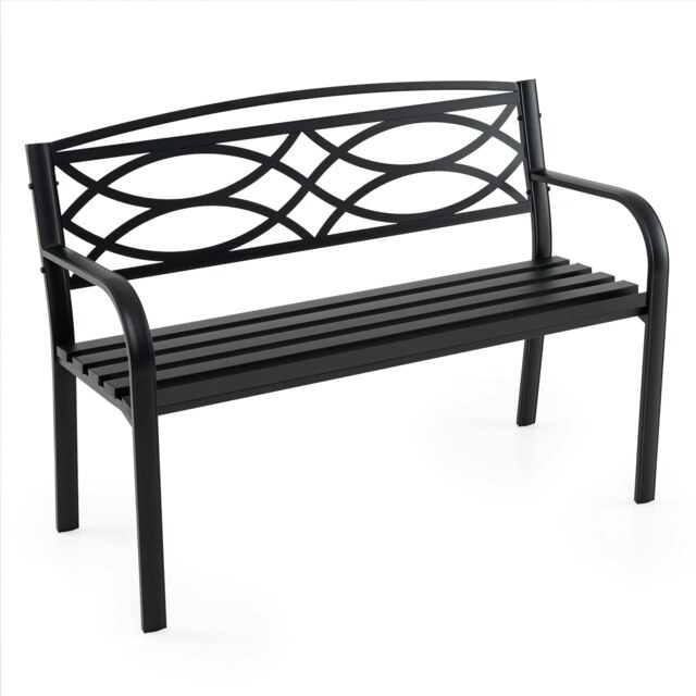 COSTWAY 116CM Garden Bench Metal Slatted Loveseat Black