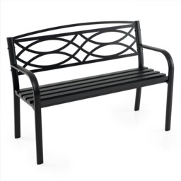 COSTWAY 116CM Garden Bench Metal Slatted Loveseat Black