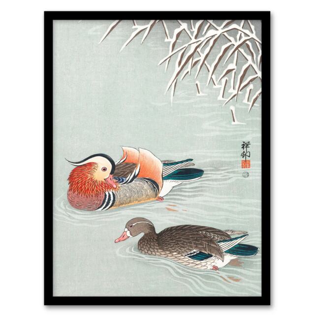 Ohara Koson Framed Wall Art Print Two Mandarin Ducks in Snow Home Décor