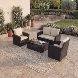 Garden Vida Mylor 4 Seater Rattan Set Chair Sofa Coffee Table Outdoor Garden Furniture, Brown