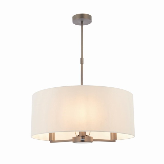 Daley Multi Arm Cylindrical Pendant Light Antique Bronze Plate, Marble Fabric