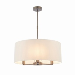 Daley Multi Arm Cylindrical Pendant Light Antique Bronze Plate, Marble Fabric