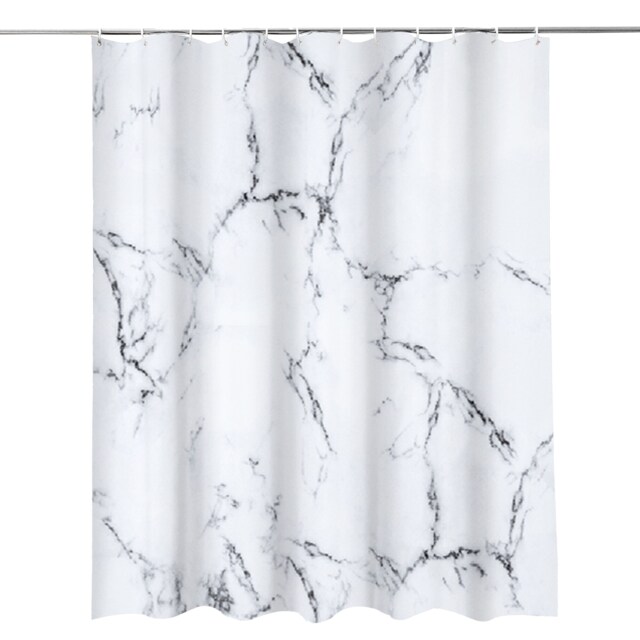 Grey & White Marble Polyester Shower Curtain with 12 Hooks - 180x200cm
