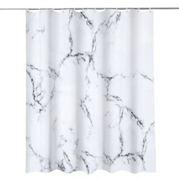 Grey & White Marble Polyester Shower Curtain with 12 Hooks - 180x200cm