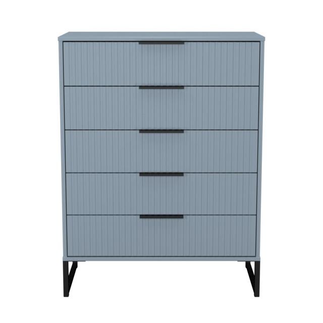 Menai 5 Drawer Chest of Drawers in Denim Blue (Ready Assembled) Blue Denim Blue