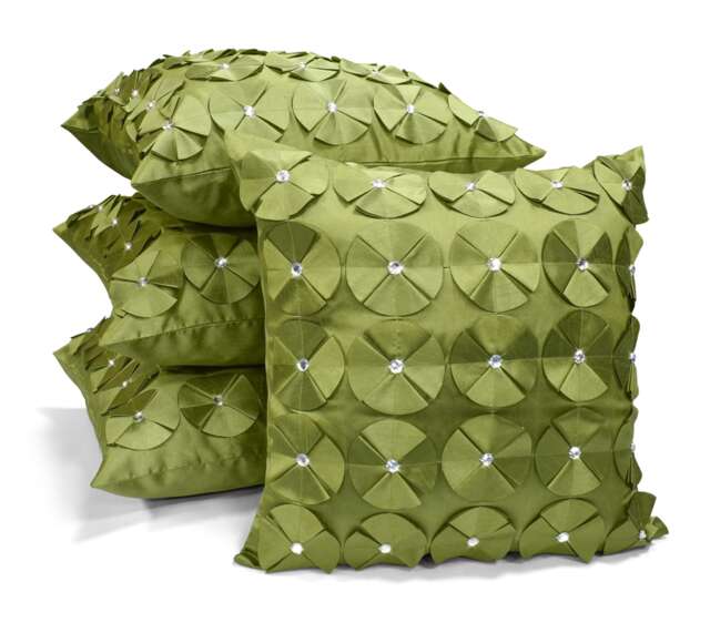 3D Petal Detail With Gem Stud Detail Cushion - 43cm x 43cm Green Lime