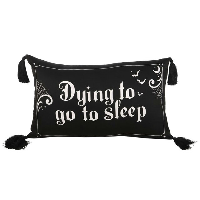 Something Different Dying to Go to Sleep Satin Cushion - Black/White - One Size