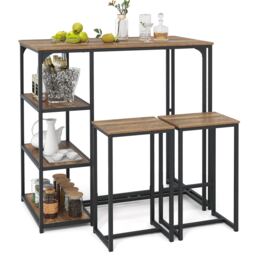 COSTWAY 3 Piece Bar Table Set 2 Person Dining Furniture Set 2 Stools Brown
