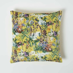 Homescapes Floral Botanical Garden Yellow Velvet Filled Cushion - 46 x 46 cm Yellow Mustard 1