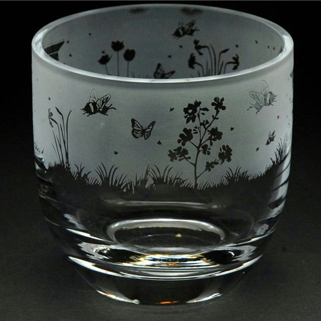 Animo Glass Candle Holder Engraved Pot Bee