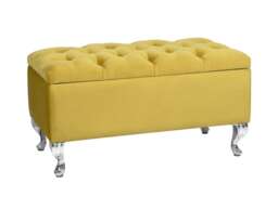 Londona 180cm Chesterfield Ottoman Storage Bench - Plush Velvet Shoe Bench - Mustard Gold Upholstery Footstool with Storage