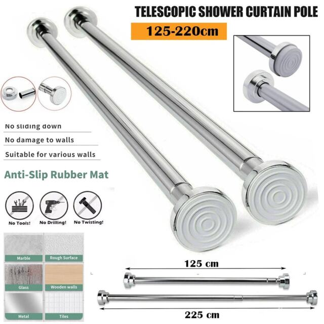 Extendable Shower Curtain Rod Tension Pole 125-220cm Stainless Steel Telescopic Net Voil Curtains Kitchen Bathroom Window Rods