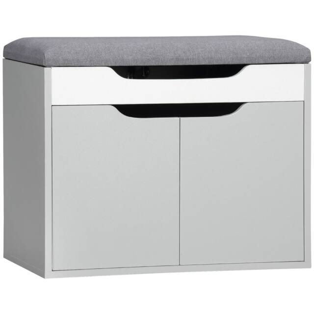 HOMCOM Upholstered Entryway Shoe Bench w/ Storage Cabinet for Living Room Grey Grey Grey